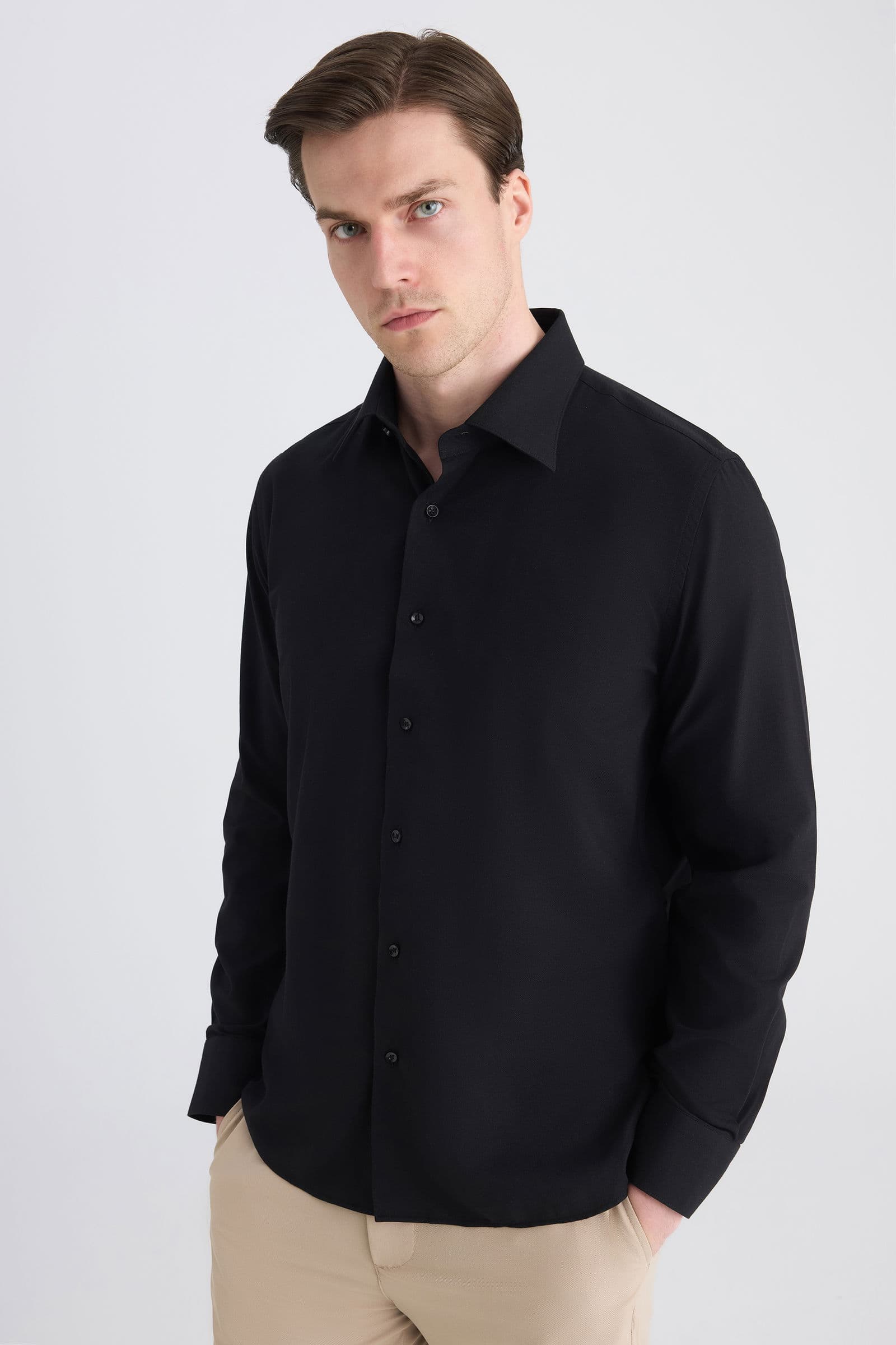 Ds Damat Slim Fit Siyah Armürlü Gömlek görsel 4