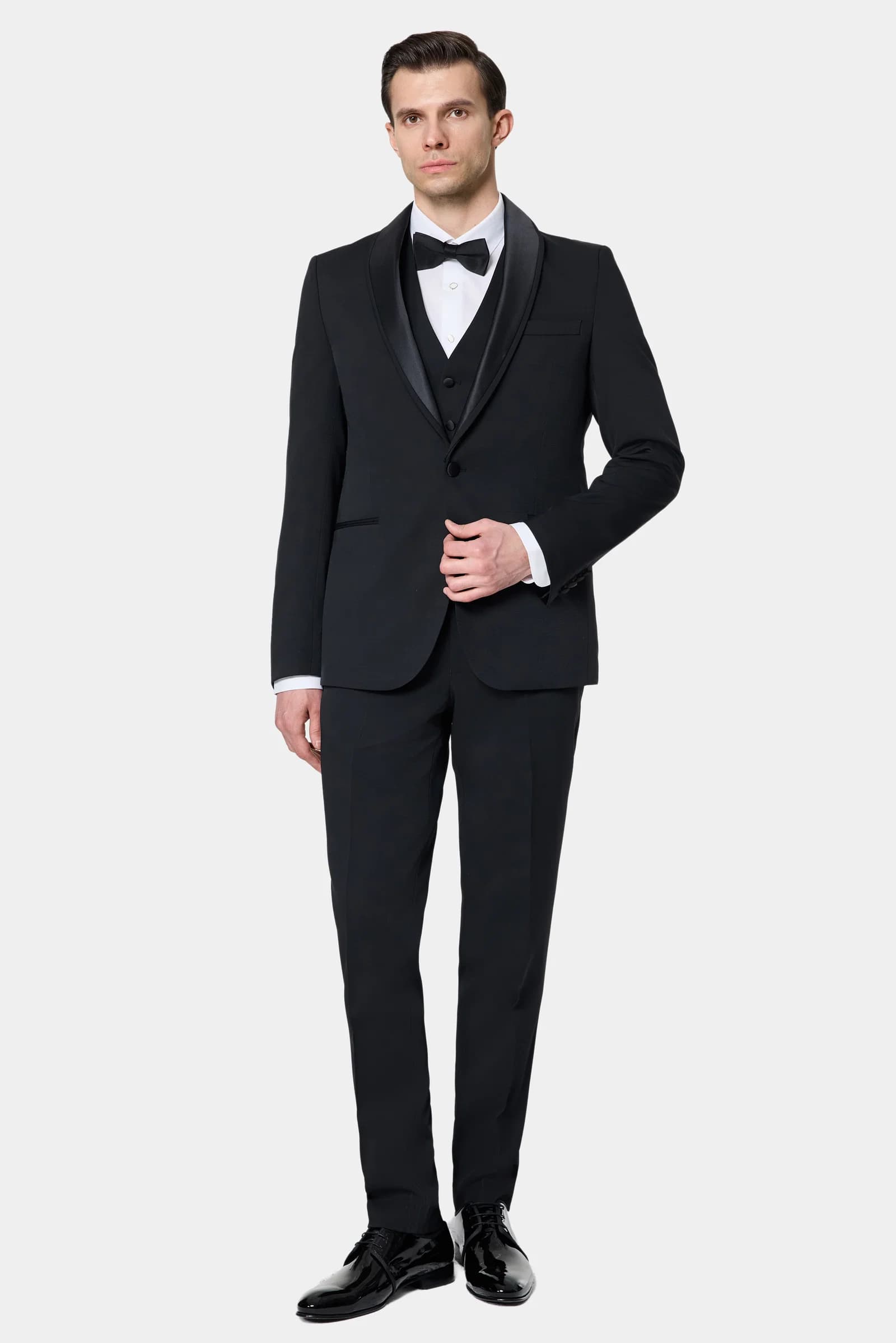 Twn Slim Fit Siyah Düz Smokin Yelekli Takim Elbise görsel 4