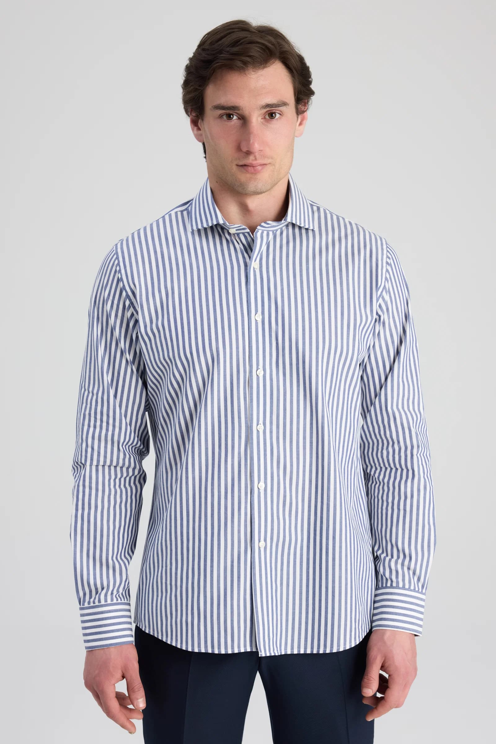 Ds Damat Slim Fit Lacivert Çizgili Gömlek