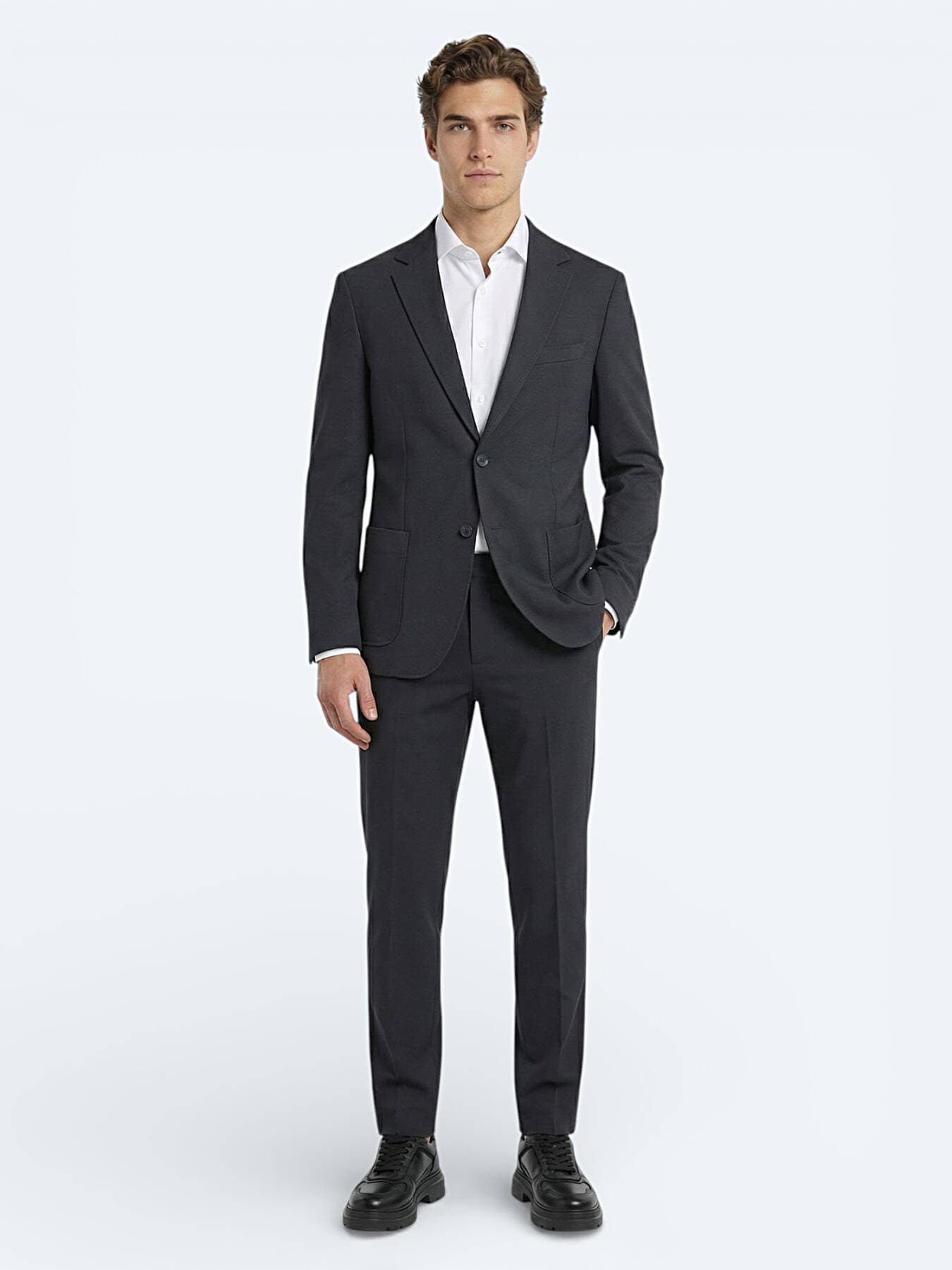 Antrasit Düz Modern Fit Örme Takım Elbise görsel 3