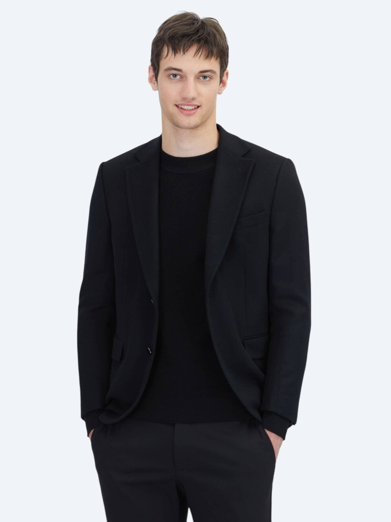 Siyah Düz Modern Fit Yün Karışımlı Ceket görsel 4