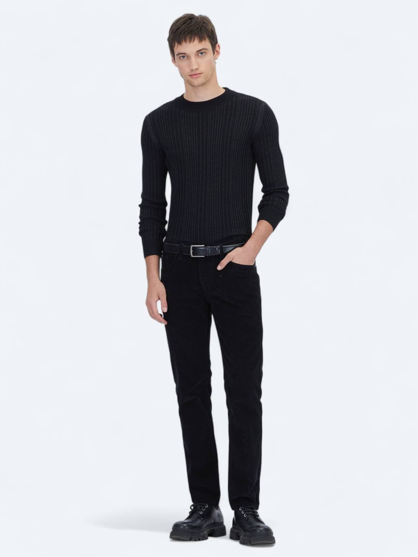 Siyah Fitilli Dokuma Slim Fit Kadife Casual Pamuk Karışımlı Pantolon